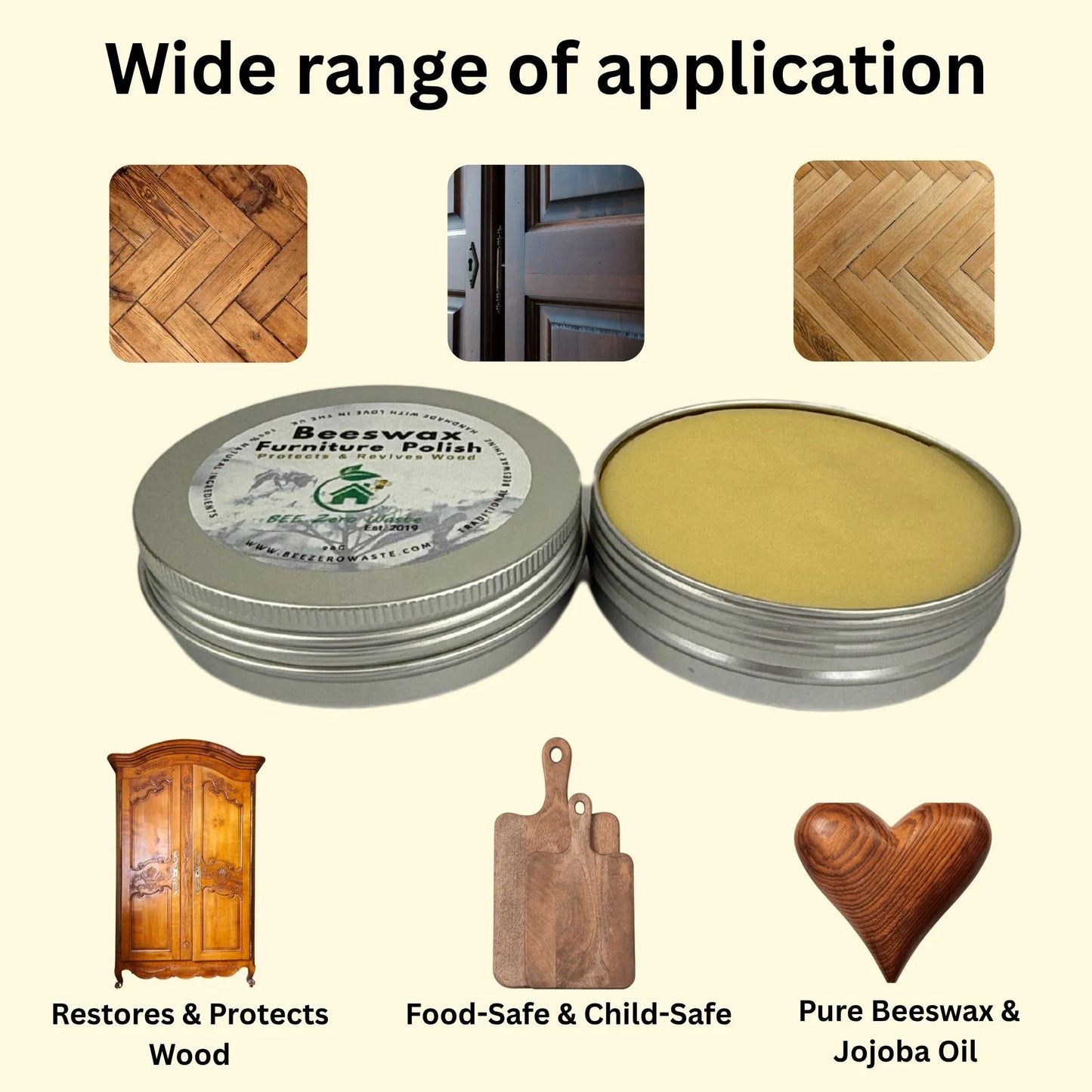 Natural Beeswax Furniture Polish - Food-Safe, Child-Safe & Eco-Friendly Wood Conditioner