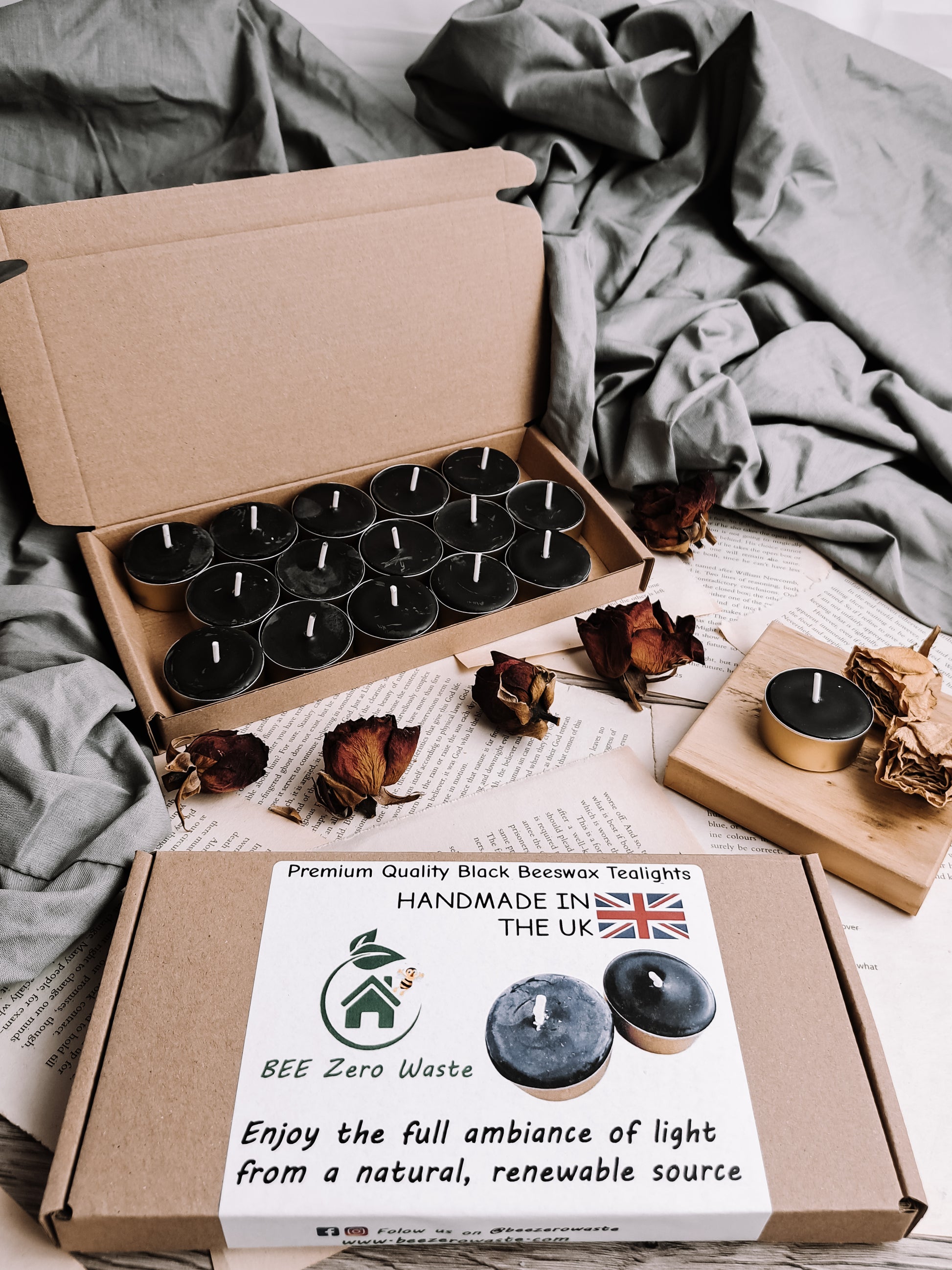 Black Beeswax Tealights, 100% beeswax tea candles, natural t lights - Handmade in UK beeswaxcandle.co.uk