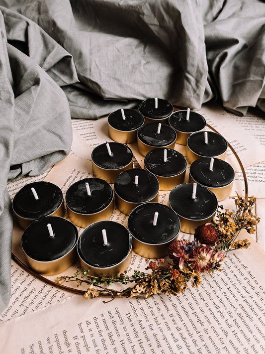 Black Beeswax Tealights, 100% beeswax tea candles, natural t lights - Handmade in UK beeswaxcandle.co.uk
