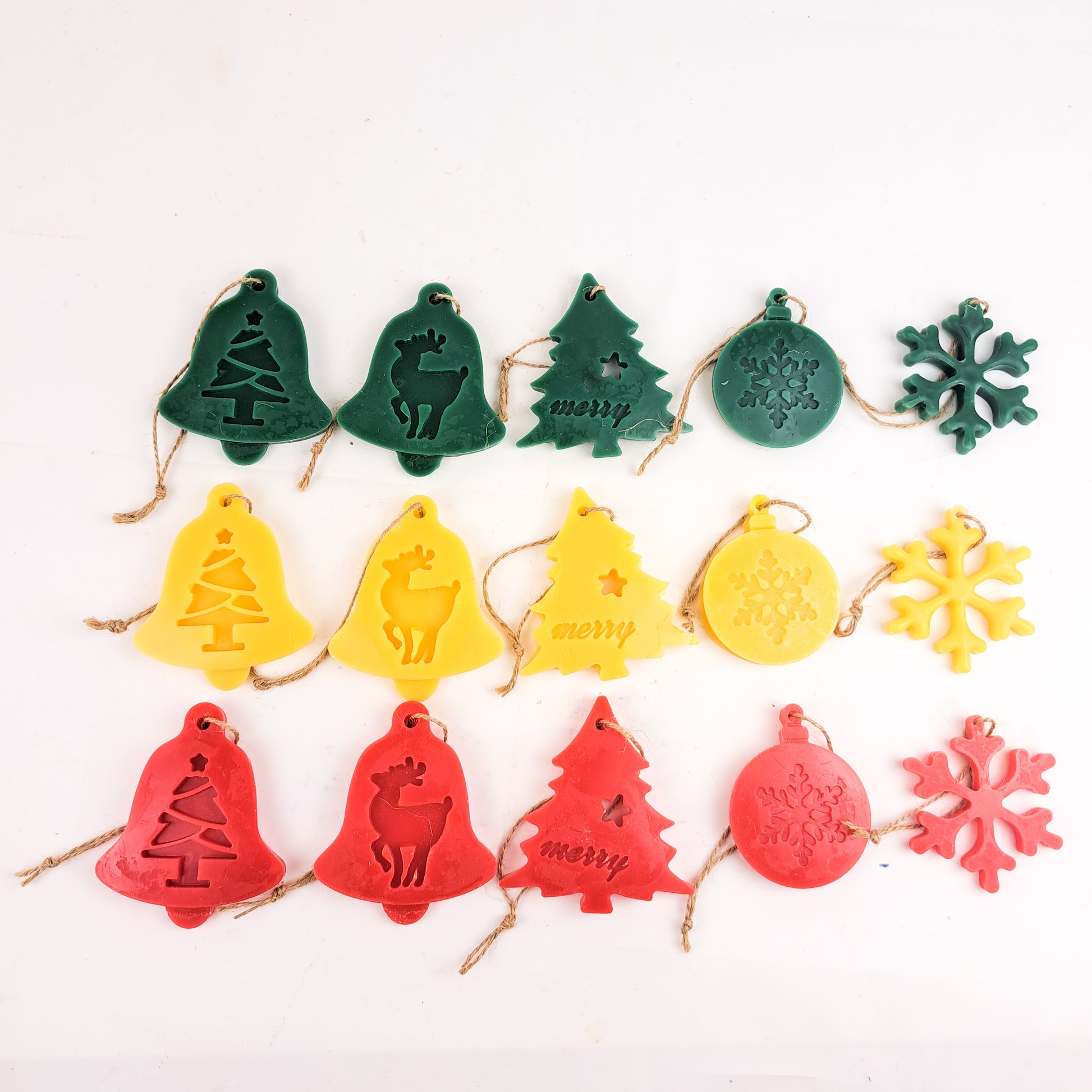 Beeswax Christmas Tree Ornaments, set of 10 or 15 decorations , unscented beeswaxcandle.co.uk