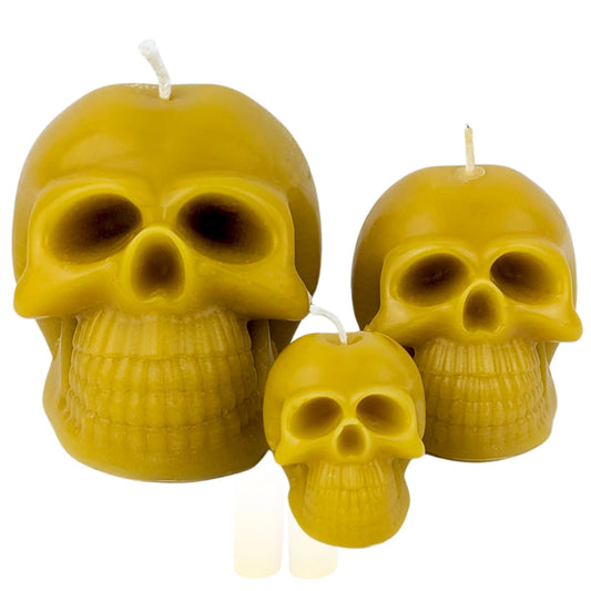 Handcrafted Skull Beeswax Candle Trio – Gothic Décor for Halloween & Everyday Elegance