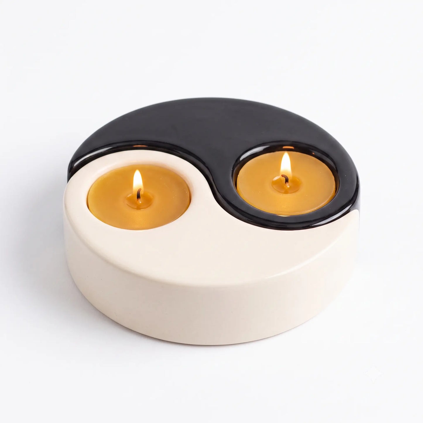 Yin Yang Ceramic Tealight Candle Holder Includes 2 Pure Beeswax Tealights
