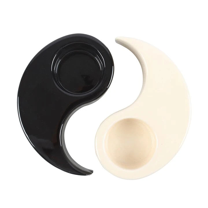Yin Yang Ceramic Tealight Candle Holder Includes 2 Pure Beeswax Tealights