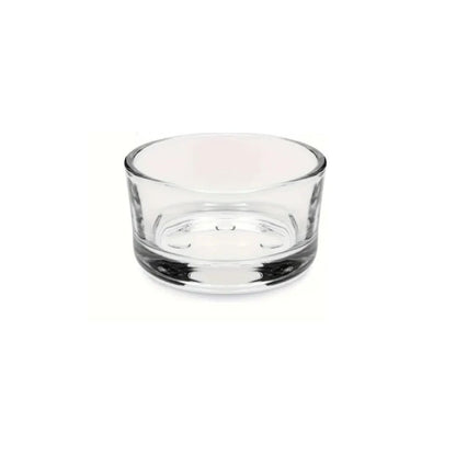 Clear glass candle holder on a white background