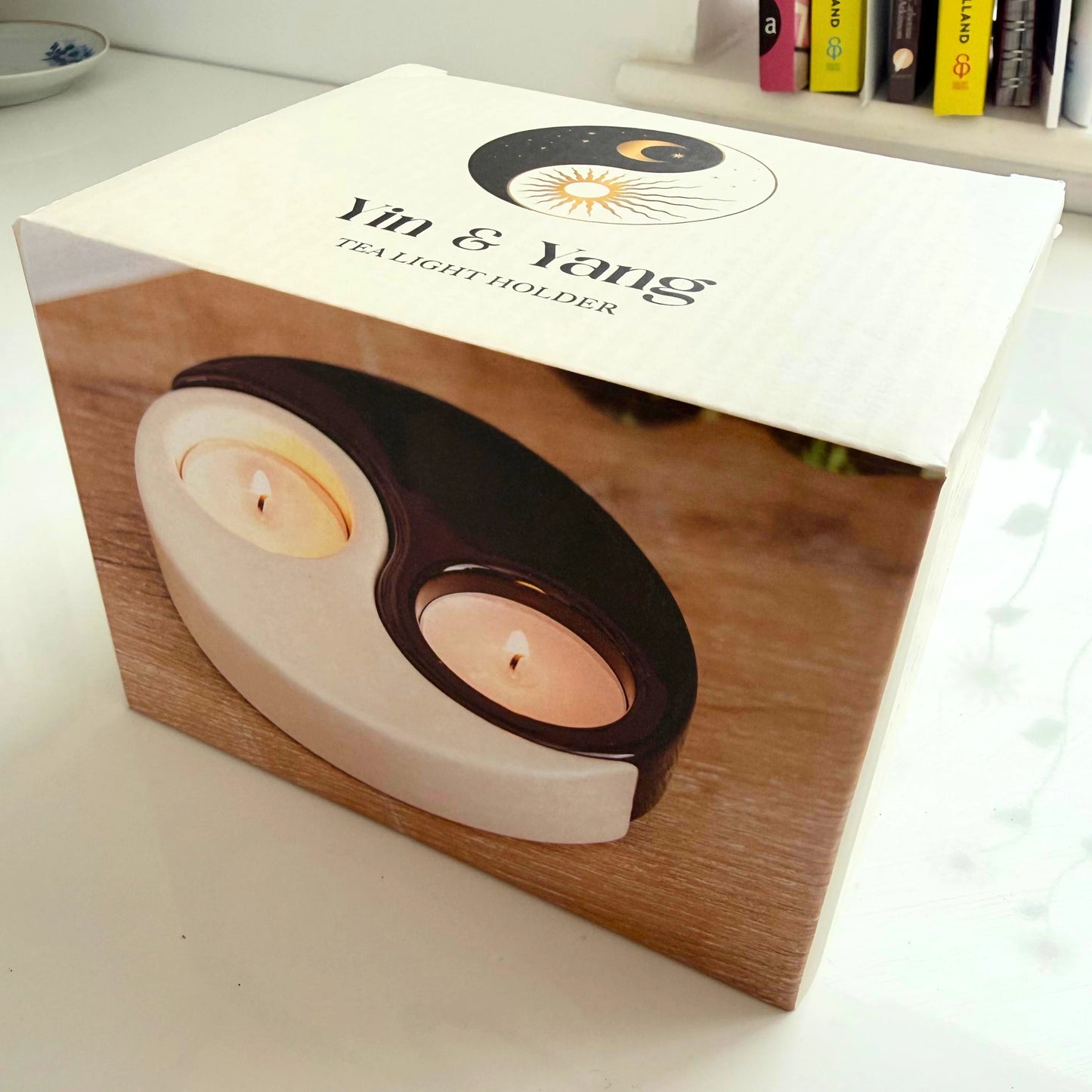 Yin Yang Ceramic Tealight Candle Holder Includes 2 Pure Beeswax Tealights
