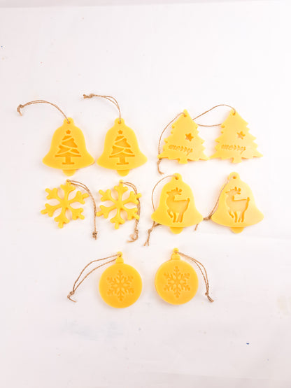 Beeswax Christmas Tree Ornaments, set of 10 or 15 decorations , unscented beeswaxcandle.co.uk