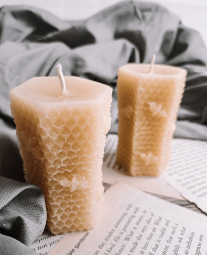 Pure Beeswax Hexagonal 3D candle, handmade in UK beeswaxcandle.co.uk