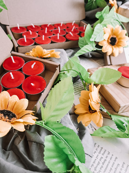 Valentine’s Day decor with glowing red beeswax tealights