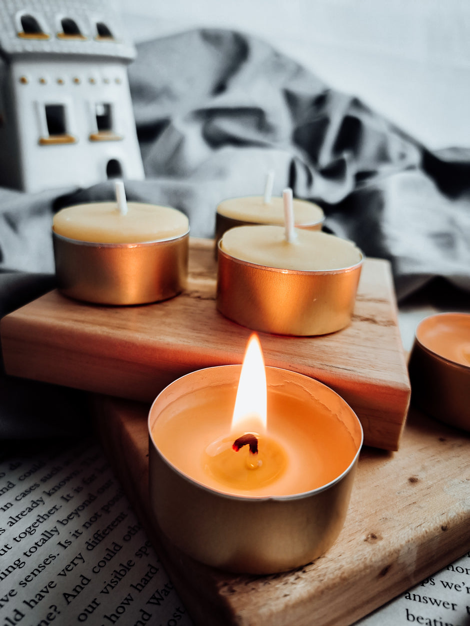 Pure Beeswax Tealights Handmade in UK beeswaxcandle.co.uk
